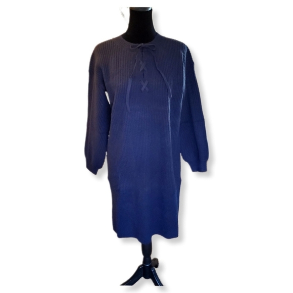 NWT Ann Taylor Lace Up Neck Dark Navy Sweater Dress Sz SP - Picture 1 of 11
